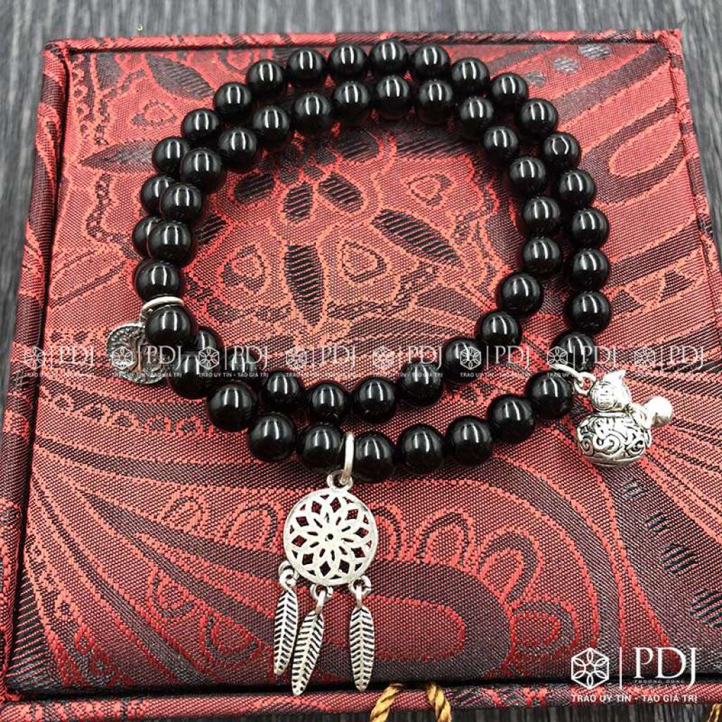 Vòng Đá Thạch Anh Đen 6 Ly Charm Bạc Thái Vòng Đá Thạch Anh Đen 6 Ly Charm Bạc Thái