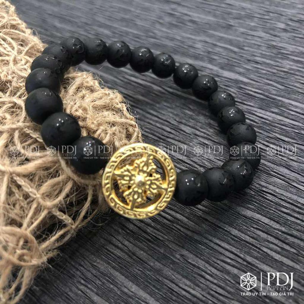 Vòng Đá Obsidian 8 Ly Charm Bánh Xe Pháp Luân Bạc Si Vòng Đá Obsidian 8 Ly Charm Bánh Xe Pháp Luân Bạc Si