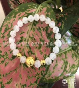 Vòng Moon Stone 7 Ly charm Hoa Sen,Bi 24K Vòng Moon Stone 7 Ly charm Hoa Sen,Bi 24K