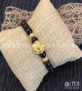Vòng Thạch Hồng Lựu 6 ly charm Hoa Hồng 24K Vòng Thạch Hồng Lựu 6 ly charm Hoa Hồng 24K