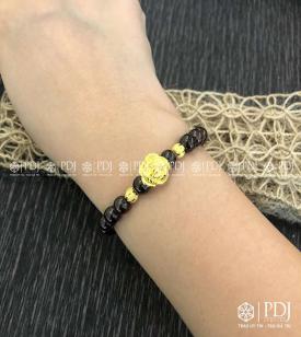 Vòng Thạch Hồng Lựu 6 ly charm Hoa Hồng 24K