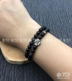 Vòng Đá Thạch Anh Đen 6 Ly Charm Cỏ Bốn Lá Bạc Thái Vòng Đá Thạch Anh Đen 6 Ly Charm Cỏ Bốn Lá Bạc Thái