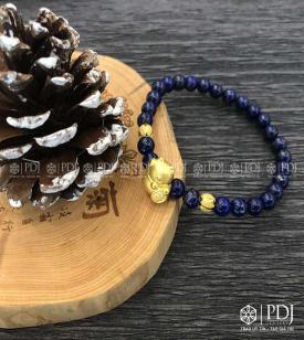 Vòng đá Lapiz 5 ly charm Mèo Thần Tài 24K Vòng đá Lapiz 5 ly charm Mèo Thần Tài 24K