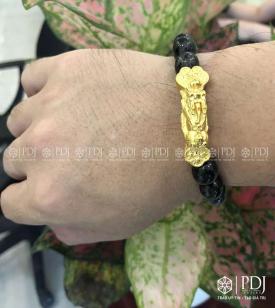 Vòng Đá Thạch Anh Tóc Đen 10 Ly Charm Tỳ Hưu Cưỡi Gậy Như Ý 24K Vòng Đá Thạch Anh Tóc Đen 10 Ly Charm Tỳ Hưu Cưỡi Gậy Như Ý 24K