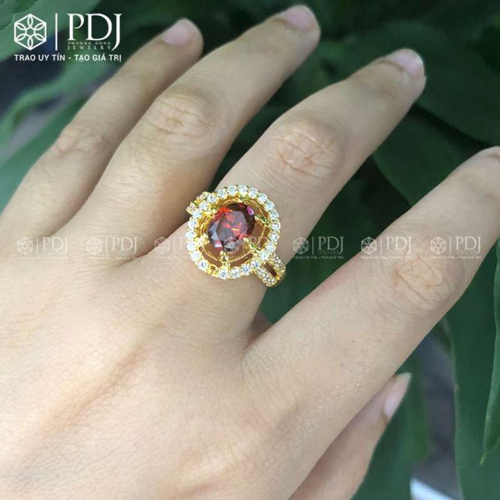 Nhẫn Nữ Đá Topaz Đỏ Cam 15K
