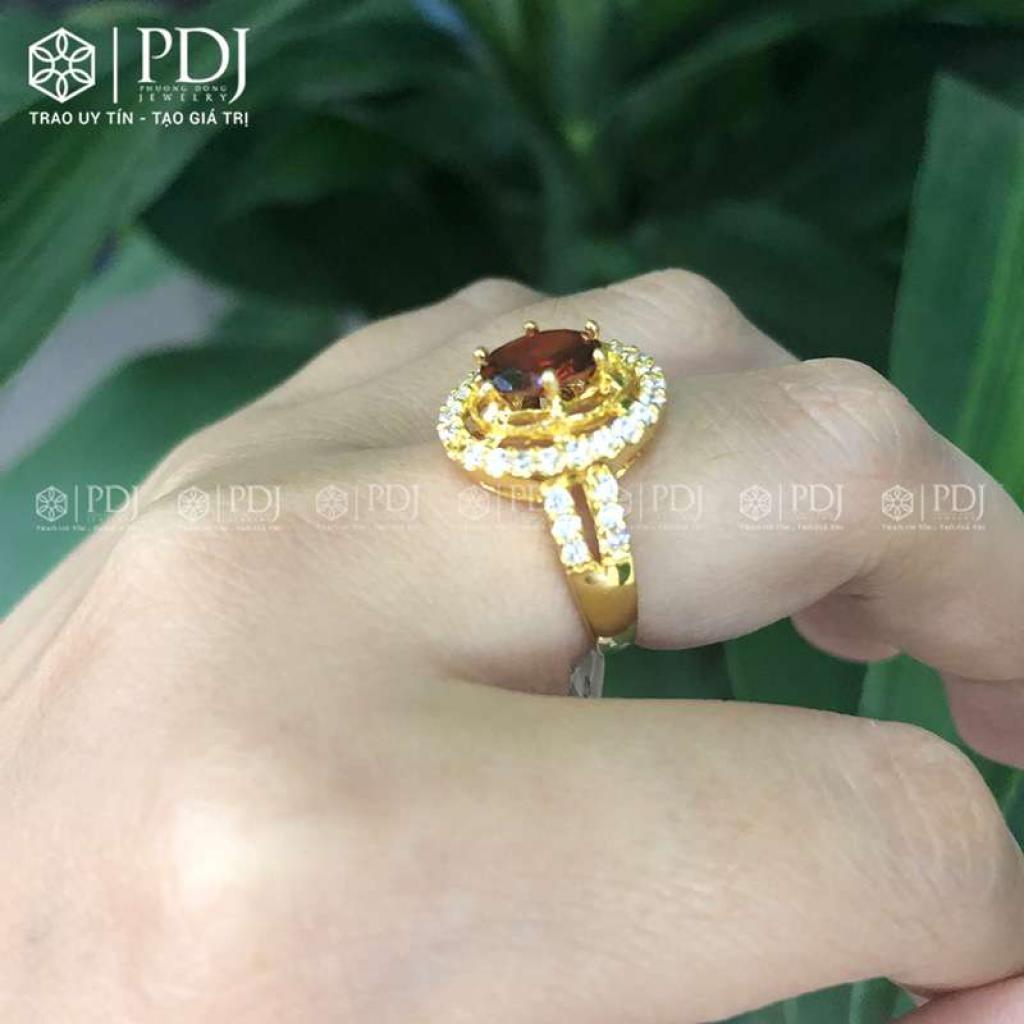 Nhẫn Nữ Đá Topaz Đỏ Cam 15K
