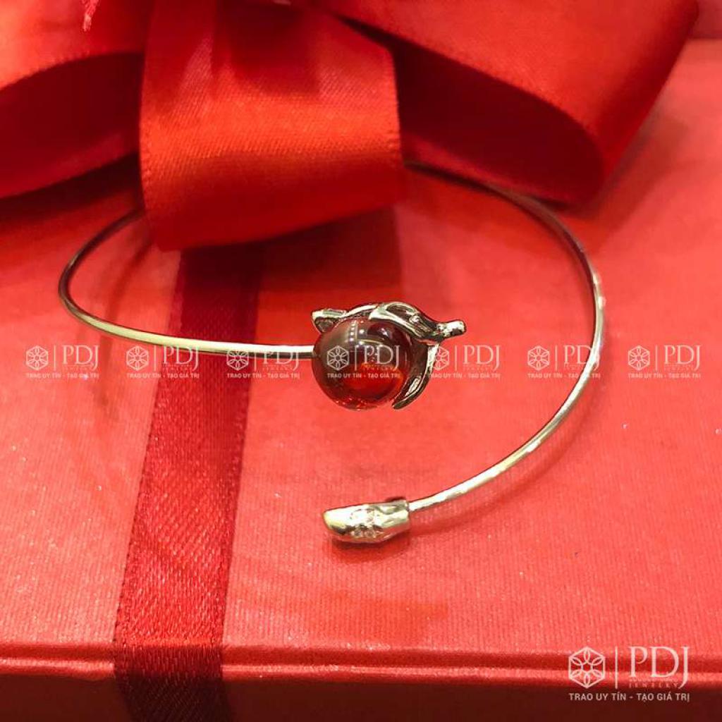 Lắc Hồ Ly Đá Topaz Đỏ Bạc 925