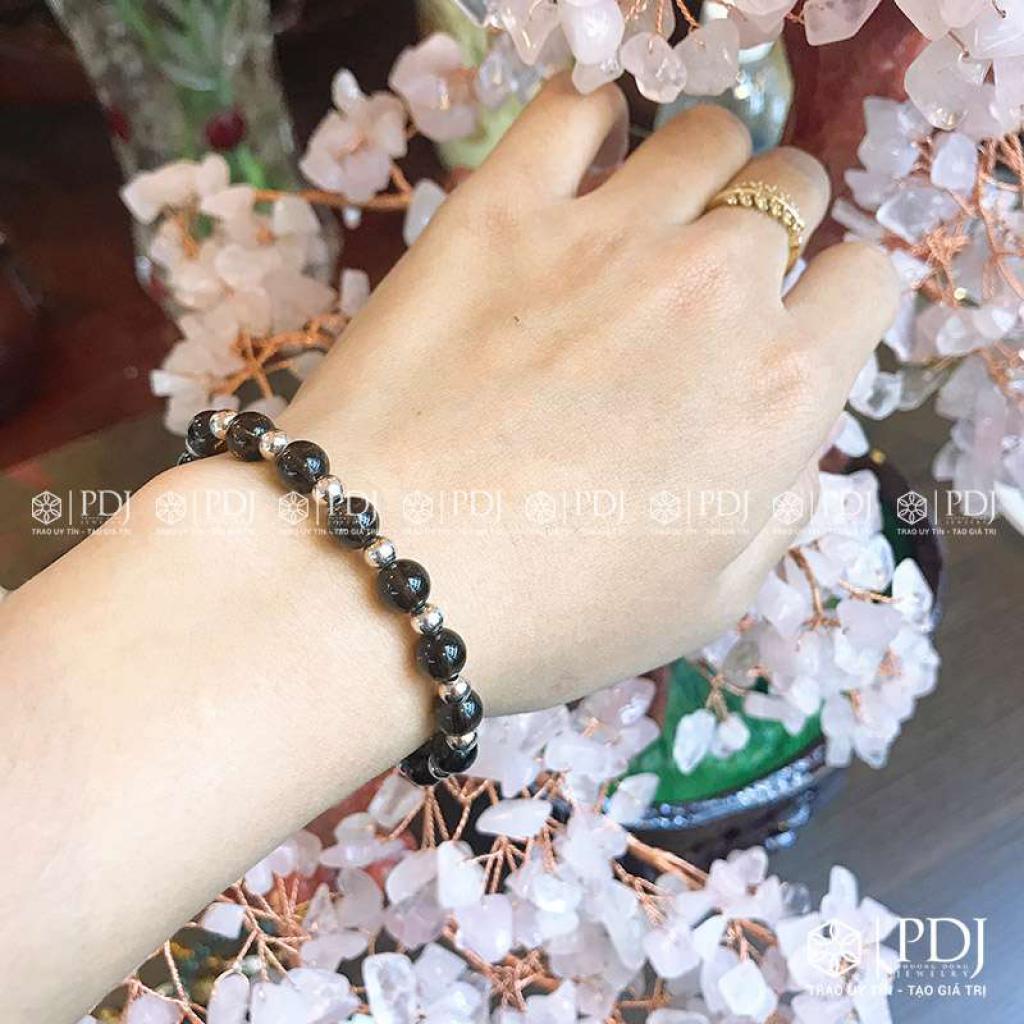 Vòng Thạch Anh Khói 6 Ly Bi Bạc