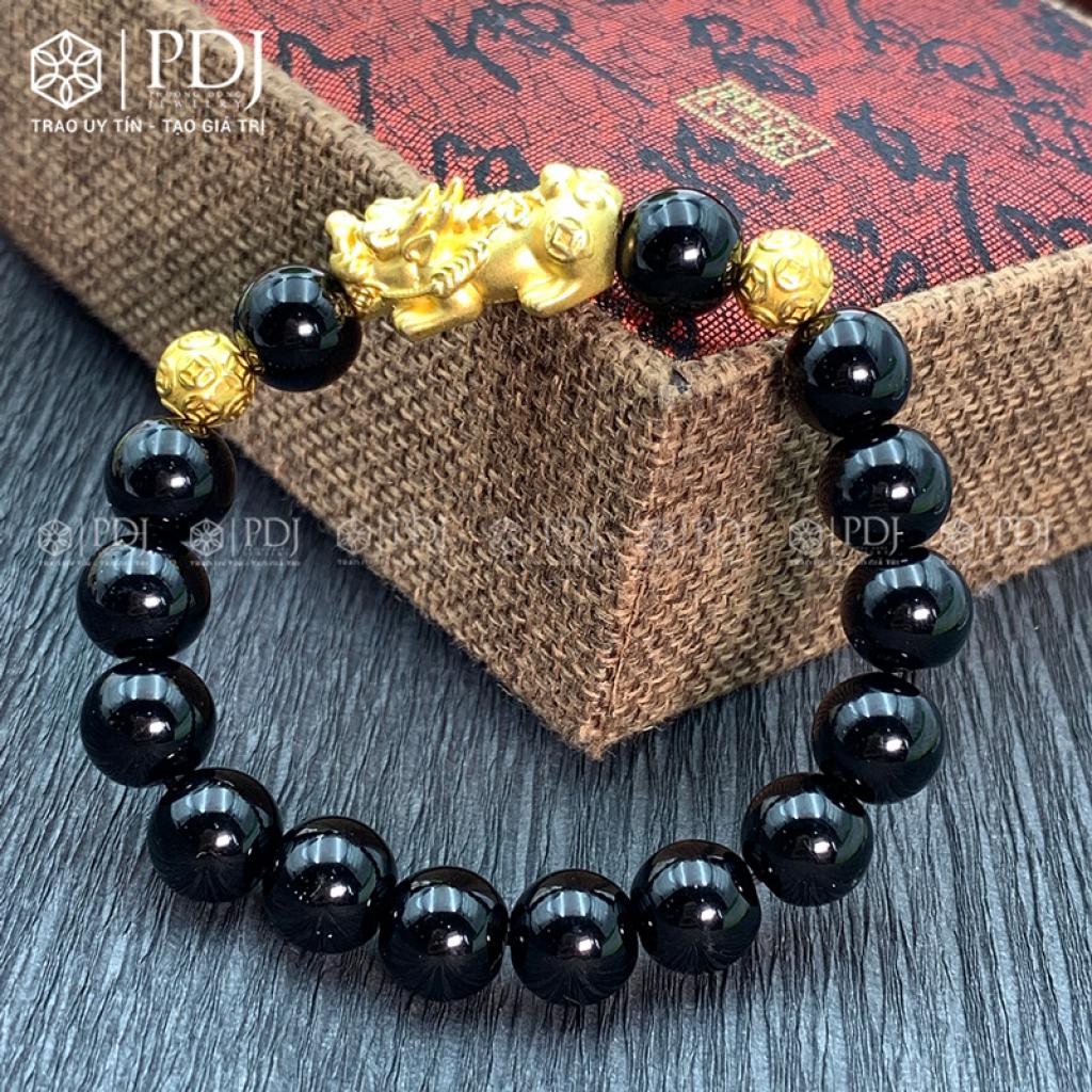 Vòng Đá Thạch Anh Đen 10 Ly Charm Tỳ Hưu Bạc Si