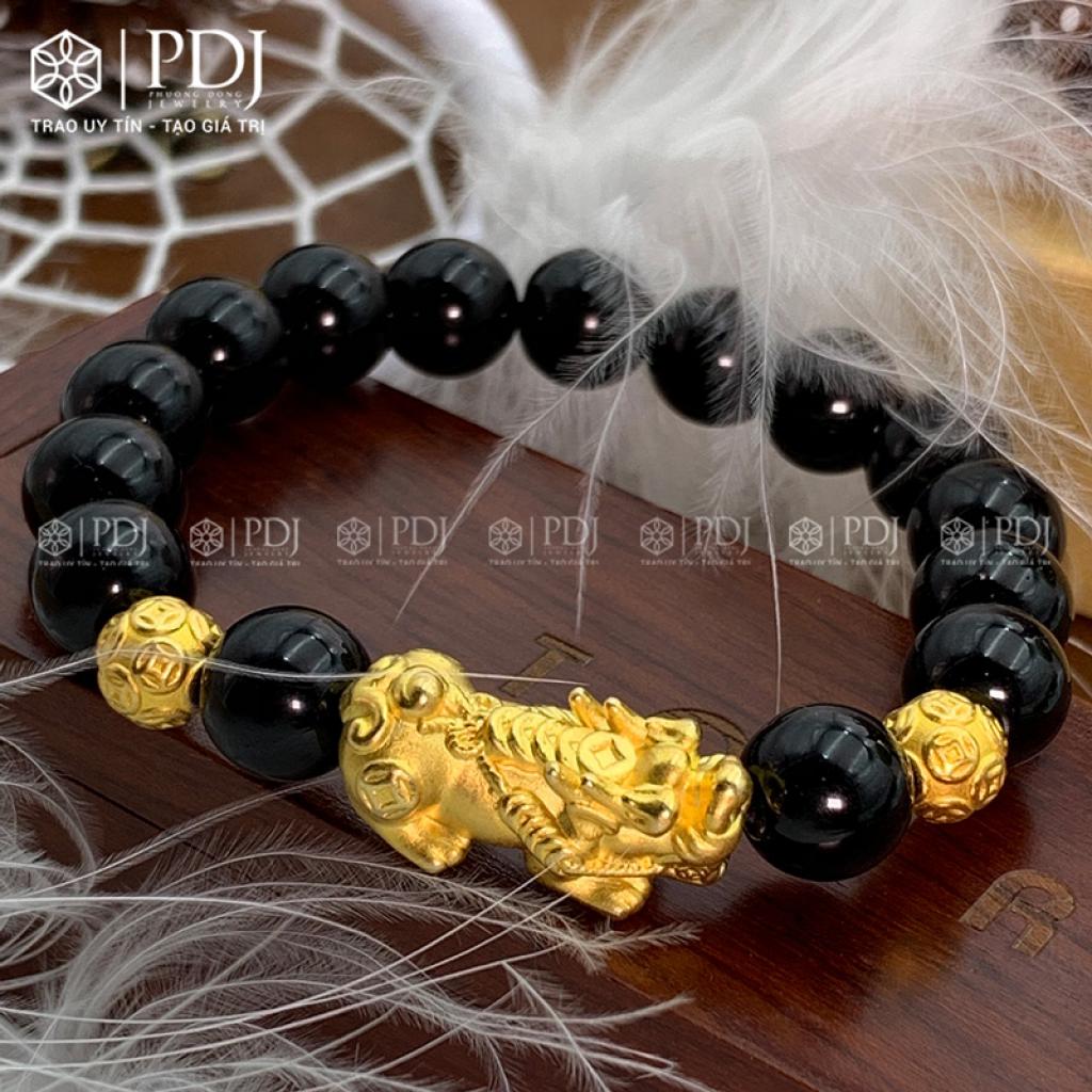Vòng Đá Thạch Anh Đen 10 Ly Charm Tỳ Hưu Bạc Si