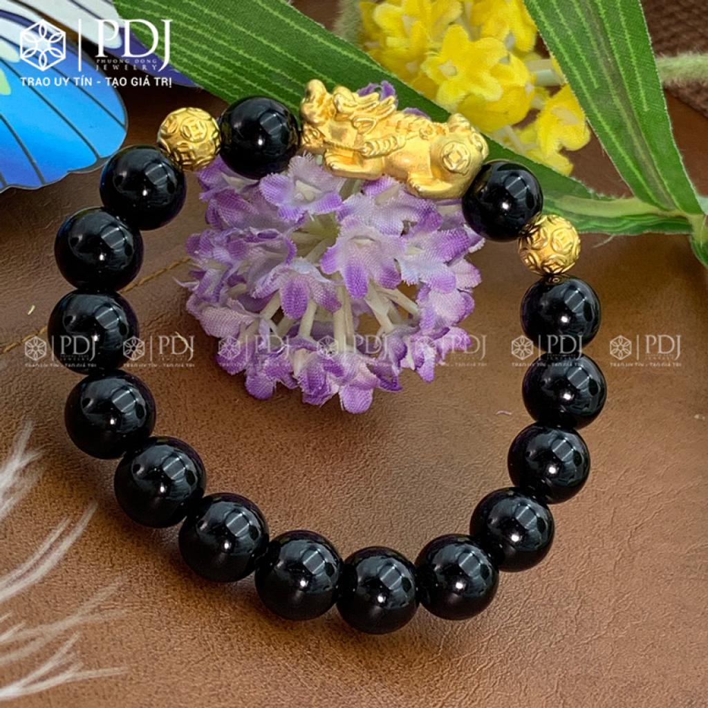 Vòng Đá Thạch Anh Đen 10 Ly Charm Tỳ Hưu Bạc Si
