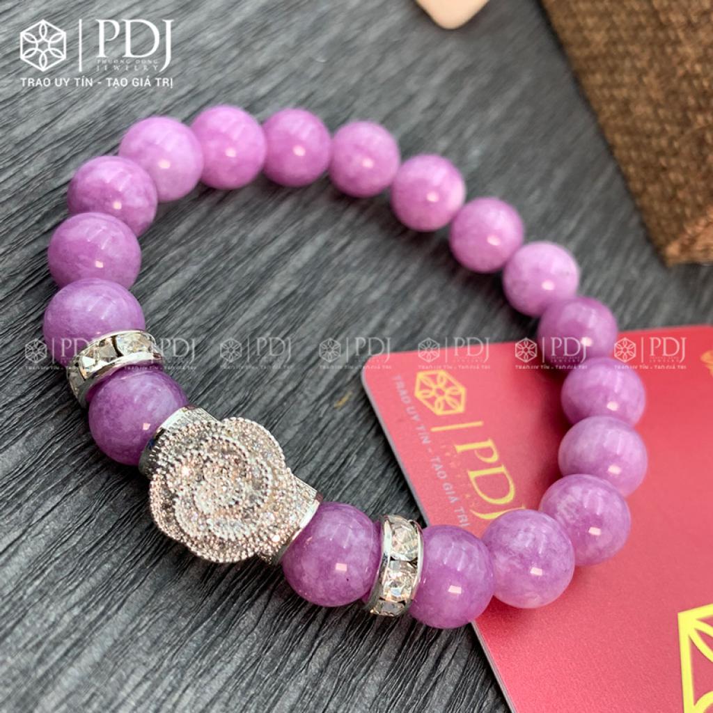 Vòng Đá Thạch Anh Tím Vân 8 Ly Charm Hoa Đá Bạc