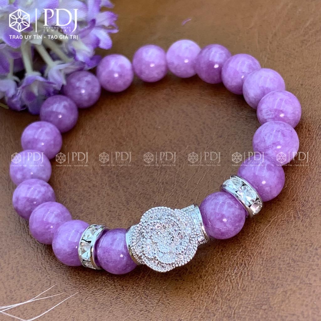 Vòng Đá Thạch Anh Tím Vân 8 Ly Charm Hoa Đá Bạc