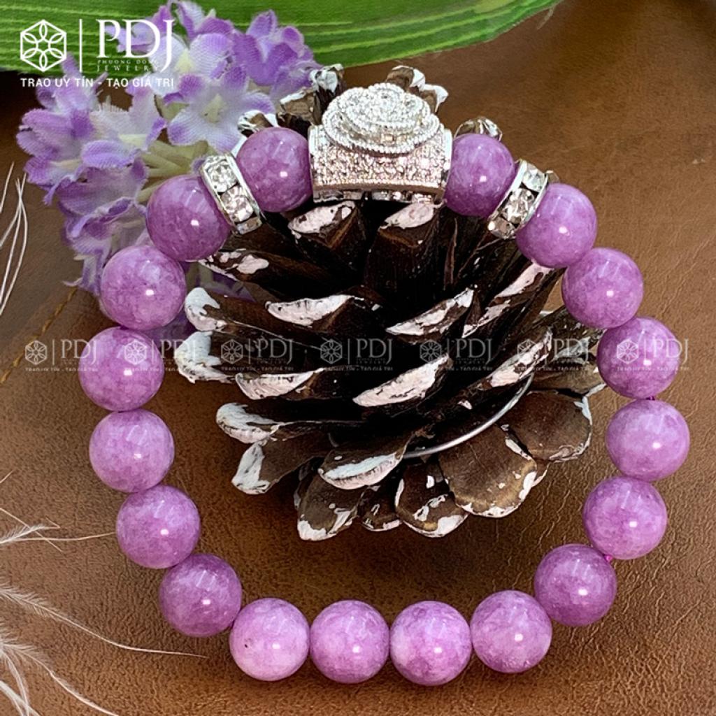 Vòng Đá Thạch Anh Tím Vân 8 Ly Charm Hoa Đá Bạc