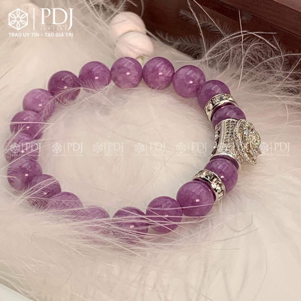Vòng Đá Thạch Anh Tím Vân 8 Ly Charm Hoa Đá Bạc