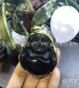 Mặt Phật Di Lặc Đá Thạch Anh Đen Bọc Vàng 10K Mặt Phật Di Lặc Đá Thạch Anh Đen Bọc Vàng 10K
