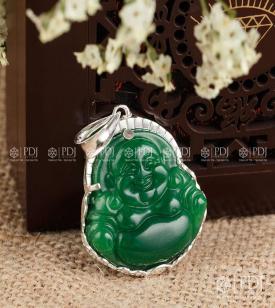 Mặt Di Lặc Đá Thạch Anh Xanh Bọc Bạc