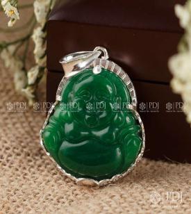 Mặt Di Lặc Đá Thạch Anh Xanh Bọc Bạc