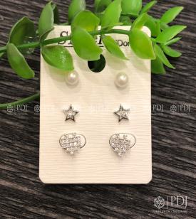 Bộ Ba Bông Tai Ngọc Trai, Sao, Tim Bạc 925