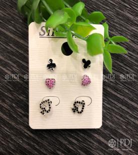 Bộ Ba Bông Tai Nhép, Bích, Tim Bạc 925 Bộ Ba Bông Tai Nhép, Bích, Tim Bạc 925