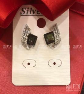 Bông Tai Đá Topaz Đen Bạc 925