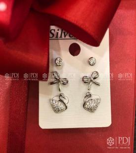 Bông Tai Thiên Nga Đá Trắng Bạc 925