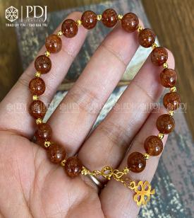 Vòng Đá Thạch Anh Tóc Đỏ Vàng 10K Vòng Đá Thạch Anh Tóc Đỏ Vàng 10K