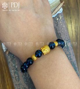 Vòng Đá Thạch Anh Xanh Biển 8 Ly Mix Charm Phật, Bi 24K Vòng Đá Thạch Anh Xanh Biển 8 Ly Mix Charm Phật, Bi 24K