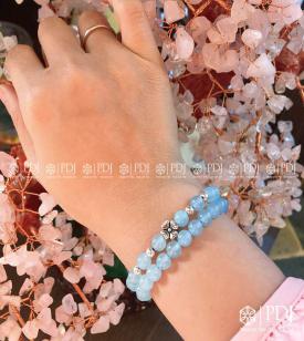 Vòng Đôi Aquamarine 6 Ly Charm Bạc Thái 