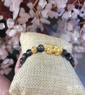 Vòng Đá Thạch Anh Tóc Đen 7 Ly Charm Tỳ Hưu 24K Vòng Đá Thạch Anh Tóc Đen 7 Ly Charm Tỳ Hưu 24K
