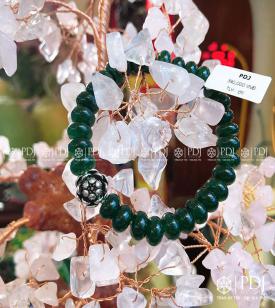 Vòng Thạch Anh Xanh Lá 6 Ly Charm Hoa Sen Bạc