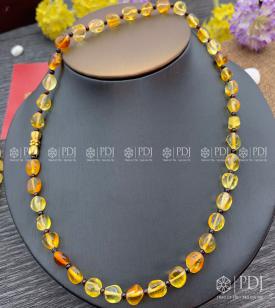 Vòng Cổ Hổ Phách Trẻ Em Hạt Dẹt Vàng