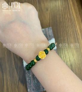 Vòng Ngọc Bích 8 Ly Mix Hoa Hồng, Bi 24K
