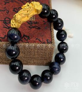 Vòng Đá Mắt Hổ Đen Charm Tỳ Hưu Cưỡi Gậy Như Ý Vàng 24K Vòng Đá Mắt Hổ Đen Charm Tỳ Hưu Cưỡi Gậy Như Ý Vàng 24K