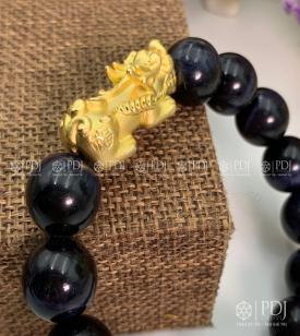 Vòng Đá Mắt Hổ Đen Charm Tỳ Hưu Vàng 24K Vòng Đá Mắt Hổ Đen Charm Tỳ Hưu Vàng 24K