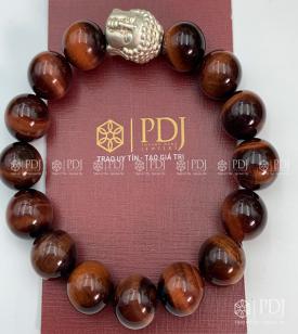 Vòng Đá Mắt Hổ Đỏ Charm Đầu Phật Bạc Ta Vòng Đá Mắt Hổ Đỏ Charm Đầu Phật Bạc Ta