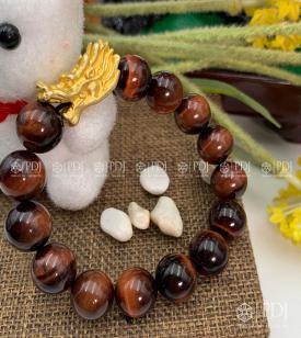 Vòng Đá Mắt Hổ Đỏ Charm Đầu Rồng Bạc Si Vàng Vòng Đá Mắt Hổ Đỏ Charm Đầu Rồng Bạc Si Vàng