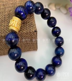 Vòng Đá Mắt Hổ Xanh Dương Charm Trụ Khắc Chú Bình An