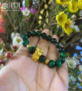 Vòng Đá Mắt Hổ Xanh Lá 8 Ly Mix Charm Trâu, Bi 24K Vòng Đá Mắt Hổ Xanh Lá 8 Ly Mix Charm Trâu, Bi 24K
