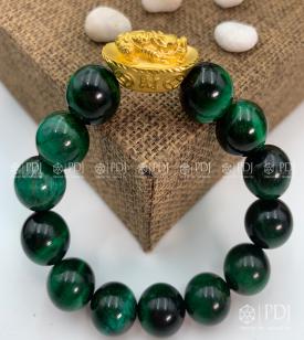 Vòng Đá Mắt Hổ Xanh Lá Charm Tỳ Hưu Cưỡi Đĩnh Vàng 24K Vòng Đá Mắt Hổ Xanh Lá Charm Tỳ Hưu Cưỡi Đĩnh Vàng 24K