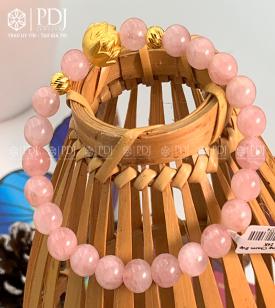 Vòng Đá Thạch Anh Hồng Charm Búp Sen 24K Vòng Đá Thạch Anh Hồng Charm Búp Sen 24K