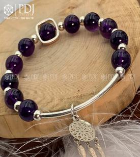 Vòng Đá Thạch Anh Tím 8 Ly Charm Chi Tiết Bạc Vòng Dream Catcher