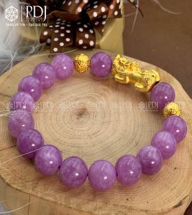 Vòng Đá Thạch Anh Tím Vân 10 Ly Charm Tỳ Hưu Bạc Si