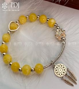 Vòng Đá Thạch Anh Vàng Vân 8 Ly Chi Tiết Bạc Vòng Dream Catcher