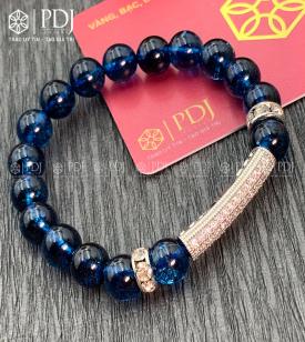 Vòng Đá Thạch Anh Xanh Biển 8 Ly Charm Trụ Đá Bạc Vòng Đá Thạch Anh Xanh Biển 8 Ly Charm Trụ Đá Bạc