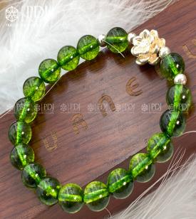 Vòng Đá Thạch Anh Xanh Lá 8 Ly Charm Hoa Sen Bạc Vòng Đá Thạch Anh Xanh Lá 8 Ly Charm Hoa Sen Bạc