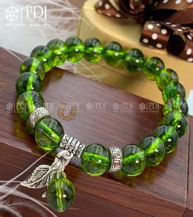 Vòng Đá Thạch Anh Xanh Lá 8 Ly Charm Lá Bạc Thái Vòng Đá Thạch Anh Xanh Lá 8 Ly Charm Lá Bạc Thái