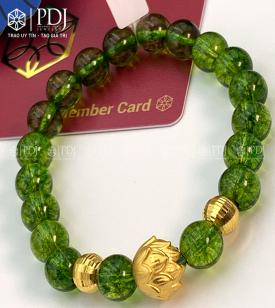 Vòng Đá Thạch Anh Xanh Lá Charm Búp Sen 24K Vòng Đá Thạch Anh Xanh Lá Charm Búp Sen 24K