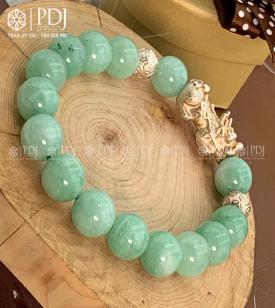Vòng Đá Thạch Anh Xanh Vân 10 Ly Charm Tỳ Hưu Bạc Vòng Đá Thạch Anh Xanh Vân 10 Ly Charm Tỳ Hưu Bạc