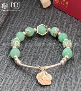 Vòng Đá Thạch Anh Xanh Vân 8 Ly Chi Tiết Bạc Hoa Vòng Đá Thạch Anh Xanh Vân 8 Ly Chi Tiết Bạc Hoa